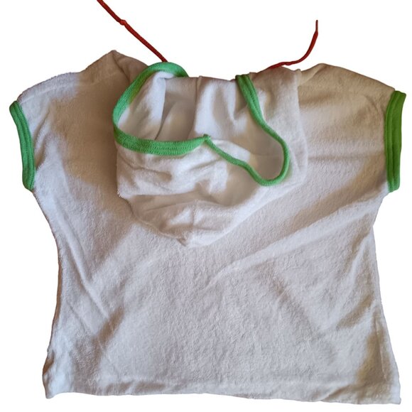 Girls 7 Vintage Terrycloth Hooded Top Striped Lace-Up Front Teamettes 1980's USA - Picture 4 of 5